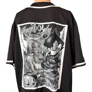 L.A DREAMZ Angel Baby LA Black & White Baseball Jersey Size Large